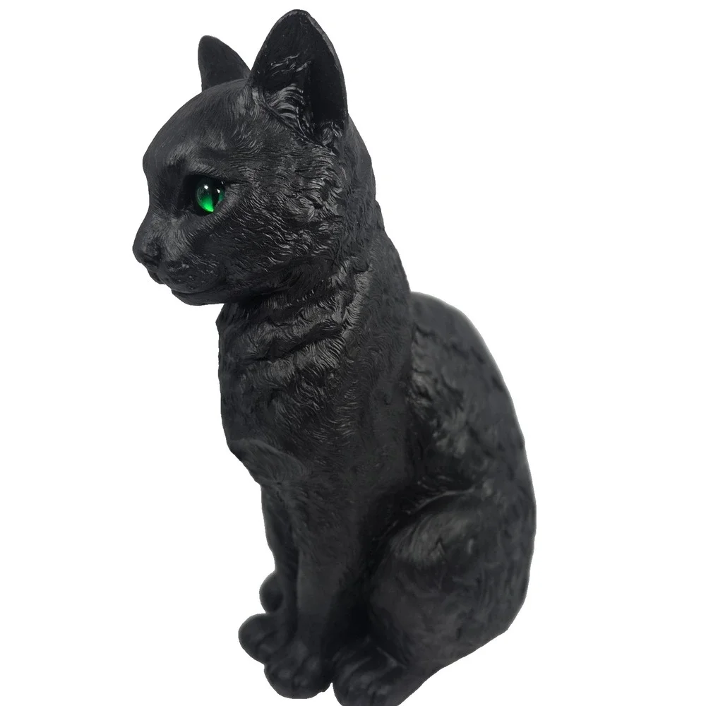 Black Cat Figurine 13 Inch Green Eyes Gothic Witch Halloween Statue Decor